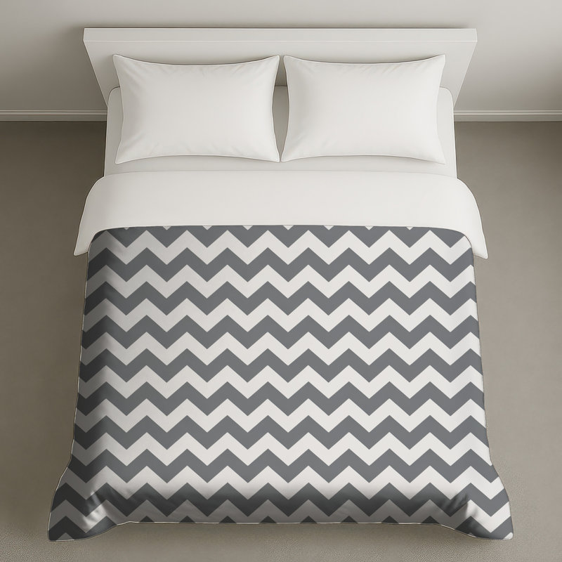 Housses de couette à chevrons gris et blanc, Queen