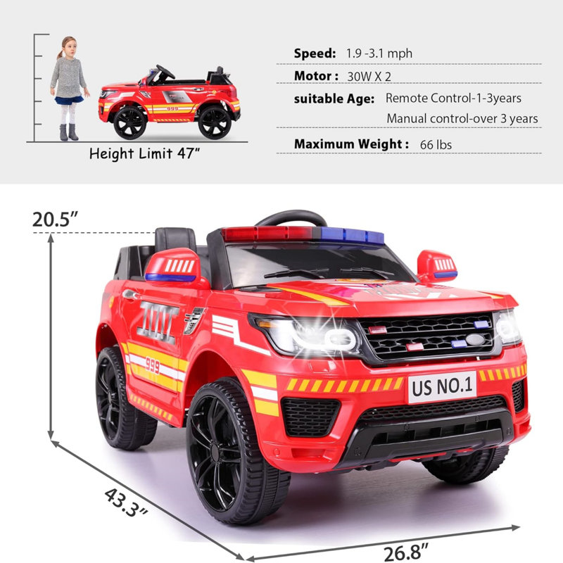 Red 12V Kids Ride-On SUV with Remote Control and Siren