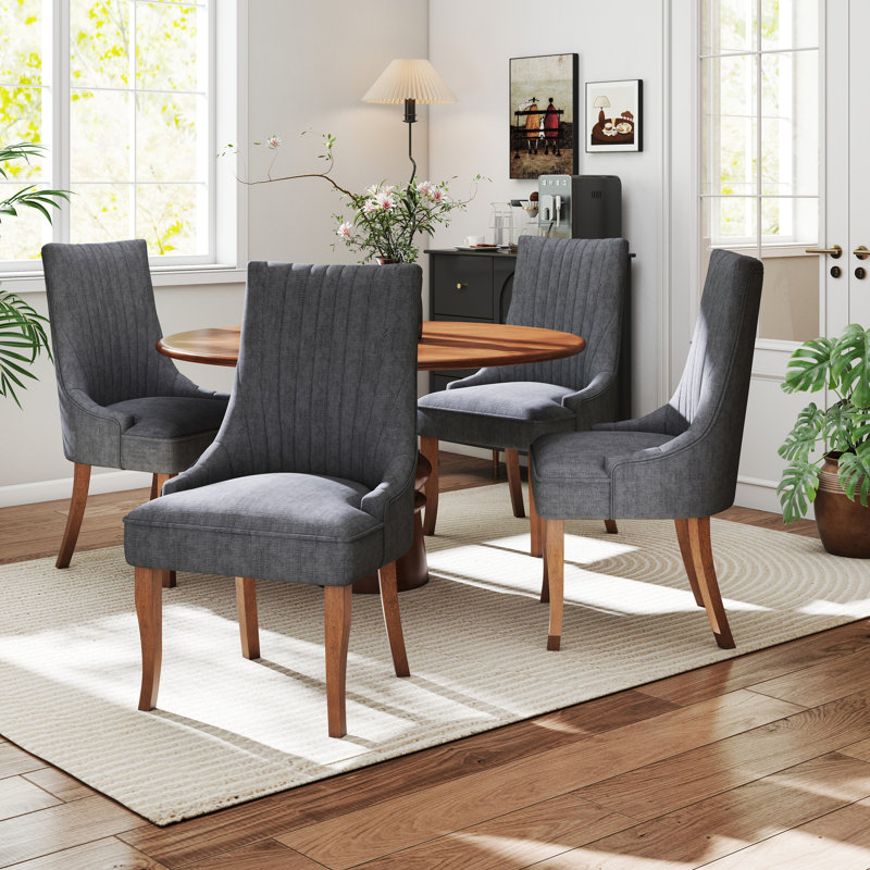 Modern Linen Fabric Kitchen Side Chair,  Dining Chair（Set Of 4）, Gray, 4