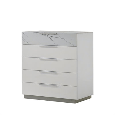 Commode blanche brume - Finition bicolore très brillante en marbre et laque