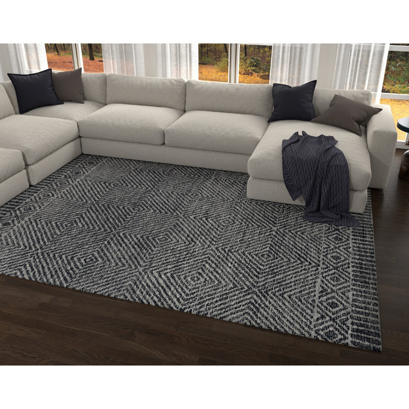 Tapis gris en laine touffeté à la main Aijah, Rectangle 9 pi x 13 pi