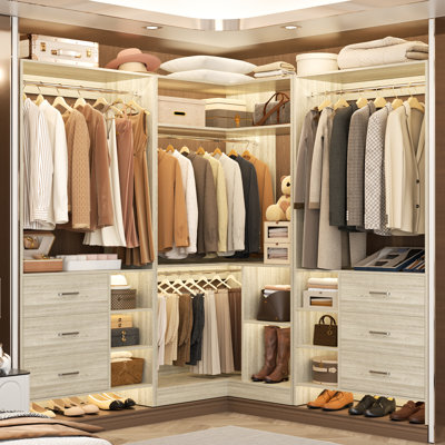 61'' - 92.6''  W Closet System with Wooden Drawers and Hanging Rods