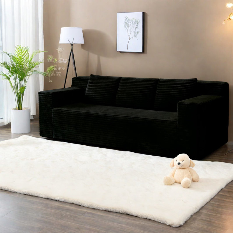 Canapé confortable en velours côtelé, spacieux et sans assemblage, parfait pour les espaces de vie