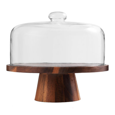 Cake Stand with Glass Lid with 12" Magnetic Base,Detachable Serving Tray for Cake,Wooden Cake Holder for Parties
