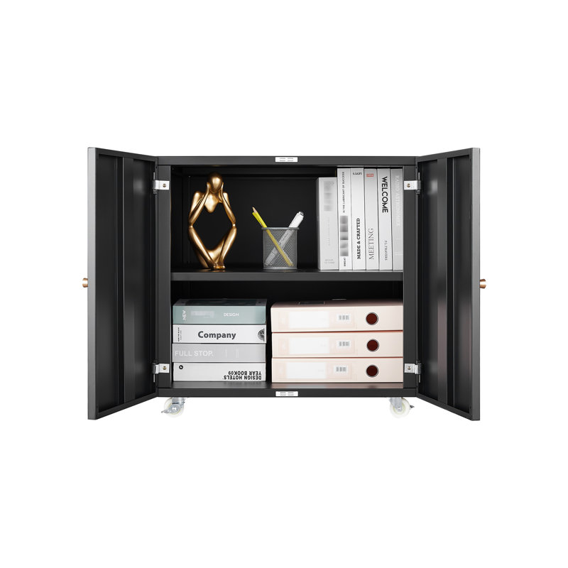 Heavy-Duty Office Mobile File Cabinet - Black Steel Copier Stand With Adjustable Partition And Metal Handle 360 Rotating Wheels Height