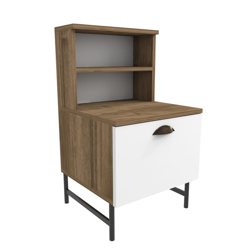 Modern Nightstand with Walnut & White Finish, 17.7 x 32.7 x 8.9 Inches | 100% Melamine Coated Particle Board, Thickness: 0.7 Inches | Stylish and Functional Storage Solution for Bedroom & Living Room
