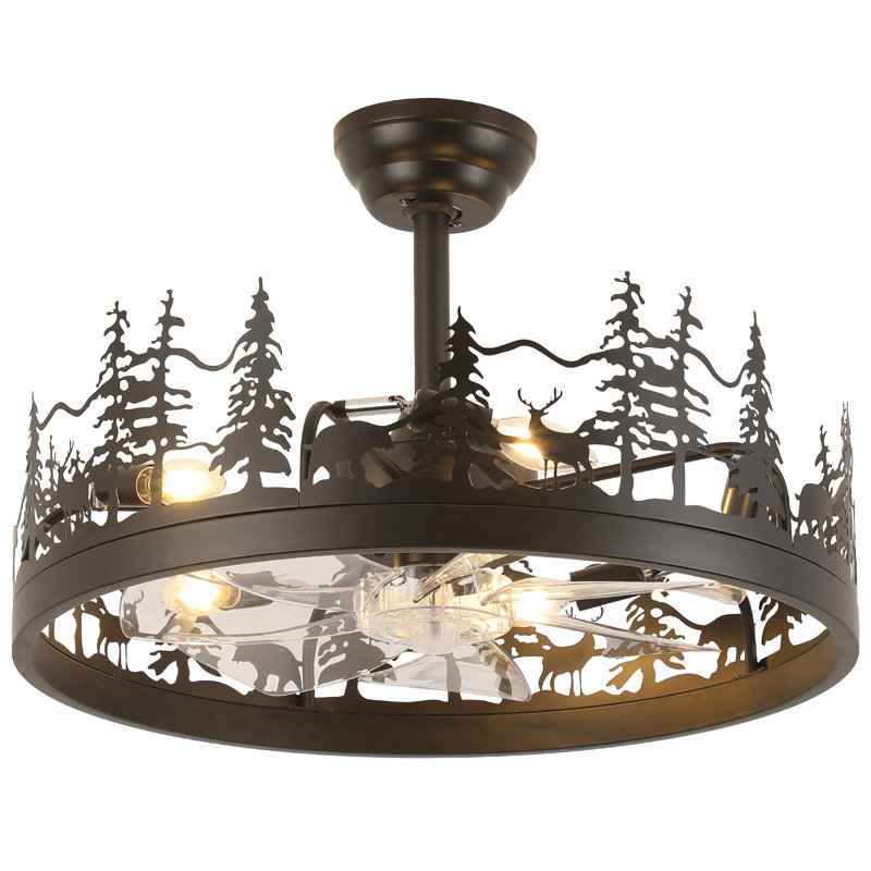 23.62"  5-Light Farmhouse Ceiling Fan With Light, Reversible 6 Speeds and Remote Included, 23.62" Wide, Clear/Matte Black