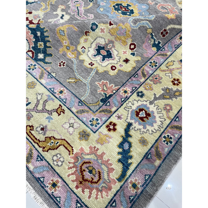 Tapis gris traditionnel en laine noué à la main 8 x 10