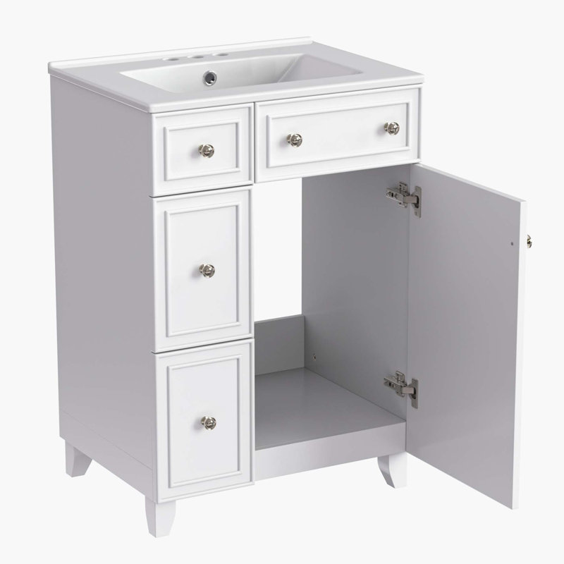 Armoire de meuble-lavabo 24 po avec lavabo en céramique, 2 tiroirs, 1 porte, Blanc