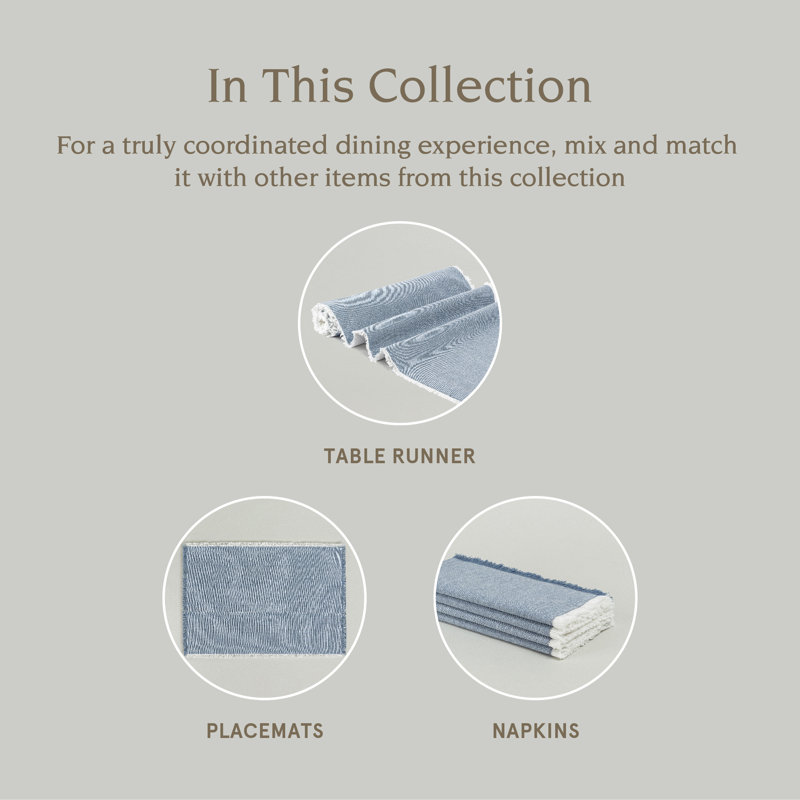 over&back Woven Frayed Chambray Napkins, Set of 4, Blue