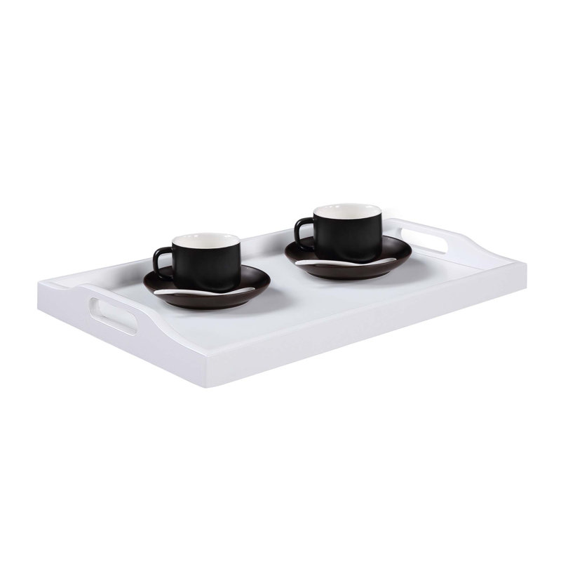 Plateau de service en bois manufacturé Conor avec poignées intégrées, Blanc, H 13,75 po x l 22 po x P 3,5 po