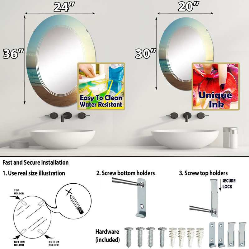 Miroir de salle de bain sans cadre, 30 po x 20 po