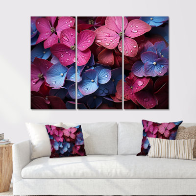 Ensemble de salon Neon Pink Hydrangea Harmony II - Hydrangea Wall Art