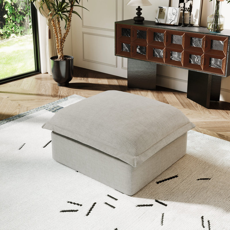 Linen Blend Cloud Modular Ottoman, Convertible Upholstered Cloud Ottoman Comfy Deep Seat For Living Room, Down Filled Ottoman, Removable Washable Ottoman Covers