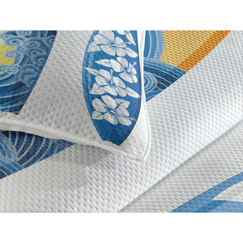 King White Quilted Bedspread Set with Surf Design