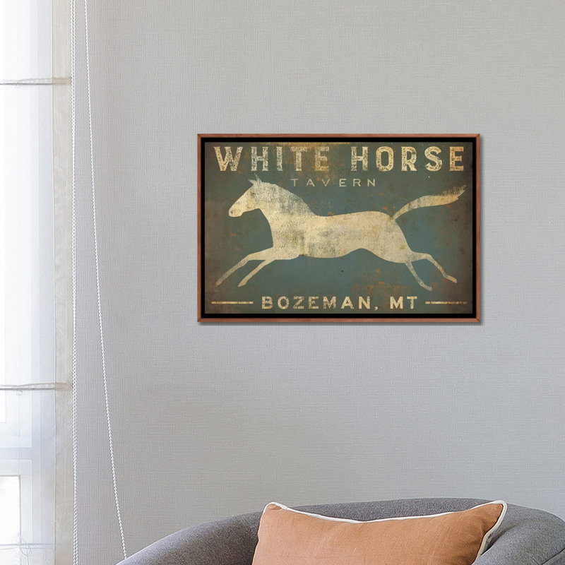 White Horse Tavern, art textuel sur toile tendue, H 40 po x l 60 po, Impression encadrée, Doré
