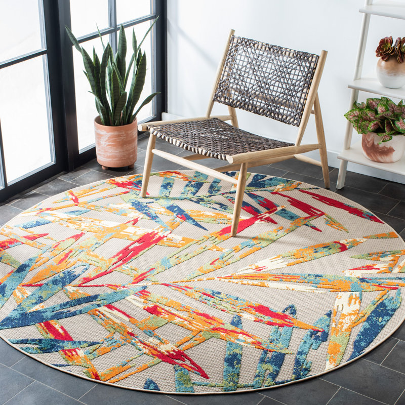 Makowski Performance Floral Indoor/Outdoor Area Rug, Round 6'7"