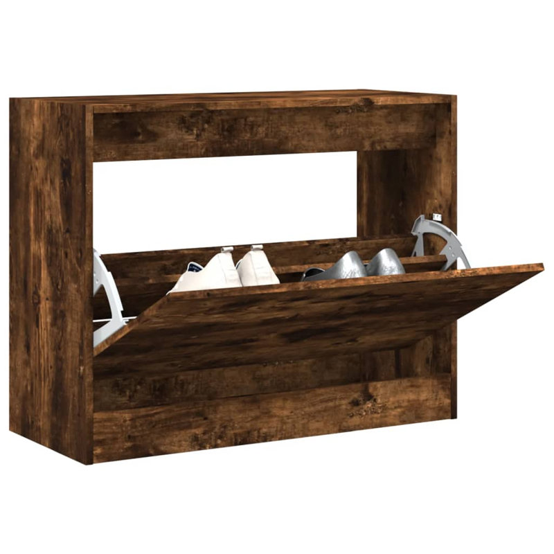 6 Pair Shoe Storage Cabinet, Smoked Oak