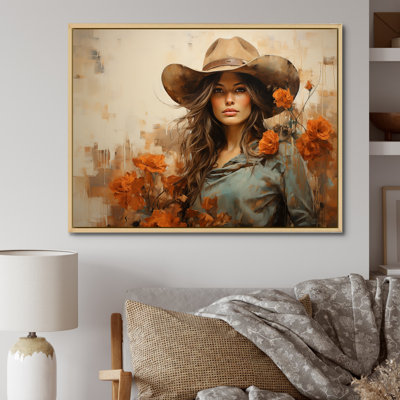 Western West Floral Wild Cow Gril de Westerna - art mural occidental
