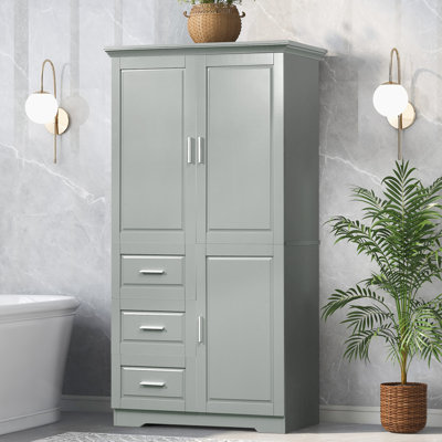 Grey Cabinet With Doors And 3 Drawers For Bathroom/Office. Board, Water-, Adjustable Shelf, , Easy Installation Kit Storage Bathroom & Office, Drawers. Material, Shelves, Device, Install