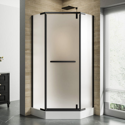 Neo-angle Shower Door 36" D X 36" W X 72" H, Corner Shower Enclosure With 1/4" (6mm) Frosted Tempered Glass Pivot Shower Doors Matte Black