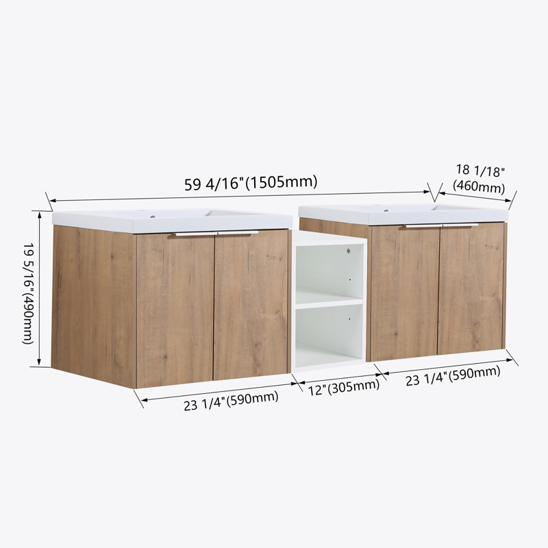 Meuble-lavabo à fermeture en douceur 60 po avec lavabo