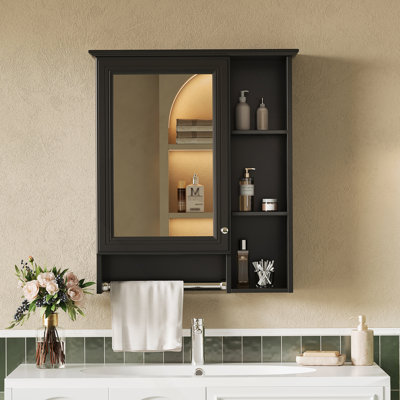 Armoire de salle de bain 3 en 1 avec tablette réglable, barre à serviettes et miroir haute définition pour un rangement intelligent