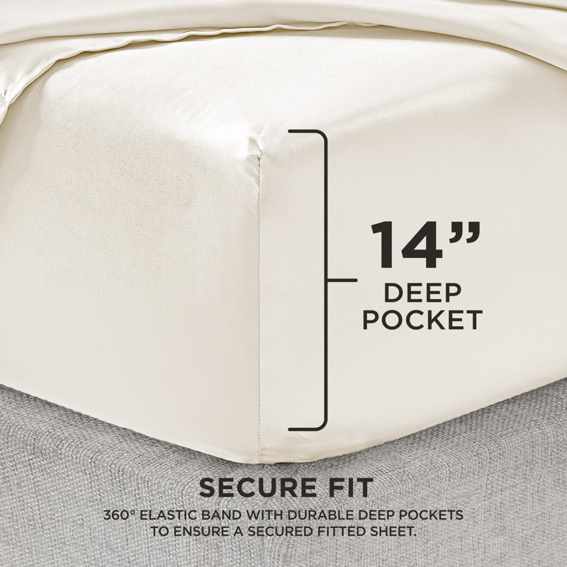 Juicy Couture Premium Silky Satin Sheet Sets, Queen Sheet Set with 2 Pillowcases, Cream