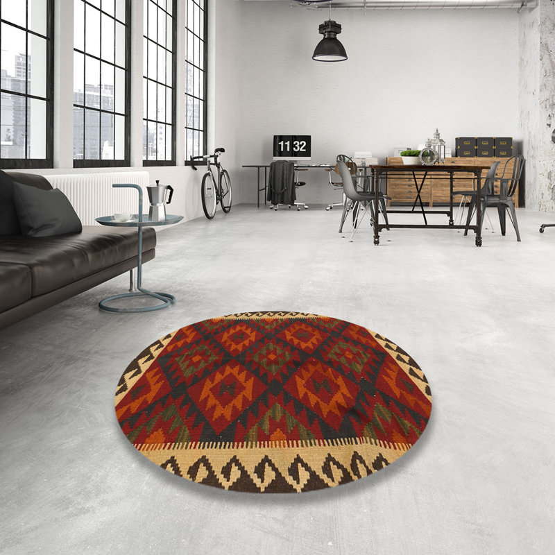 Tapis rouge / brun Southwestern, Rond 5 pi