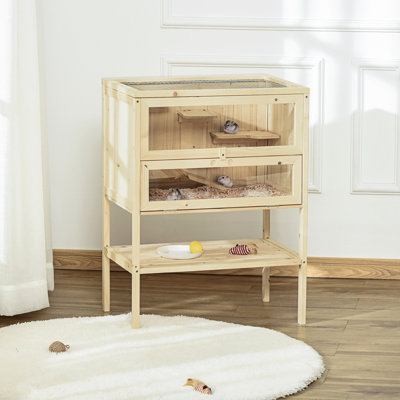 Cage à 3 niveaux en bois pour hamster avec cage et souris