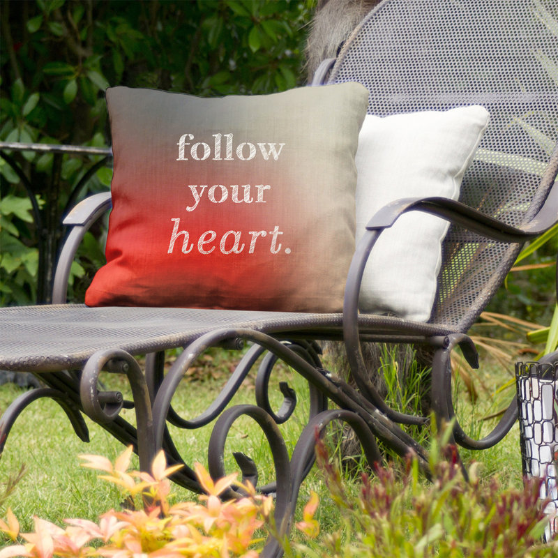 Coussin décoratif intérieur/extérieur de votre coeur, 16 po x 16 po, Blanc / Rouge