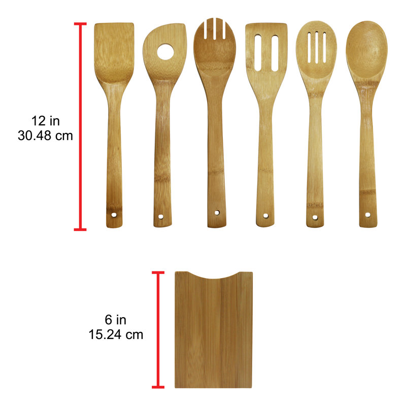 Natural Bamboo 7-Piece Cooking Utensil Set with Holder