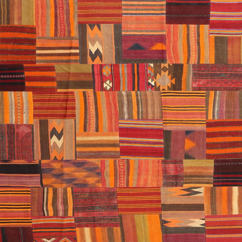 Tapis de zone orange/brun contemporain Julieth, Carré 6 pi