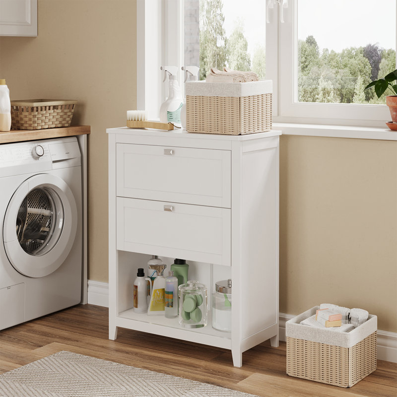Bathroom Floor Storage Cabinet with Adjustable Divider, 2 Baskets