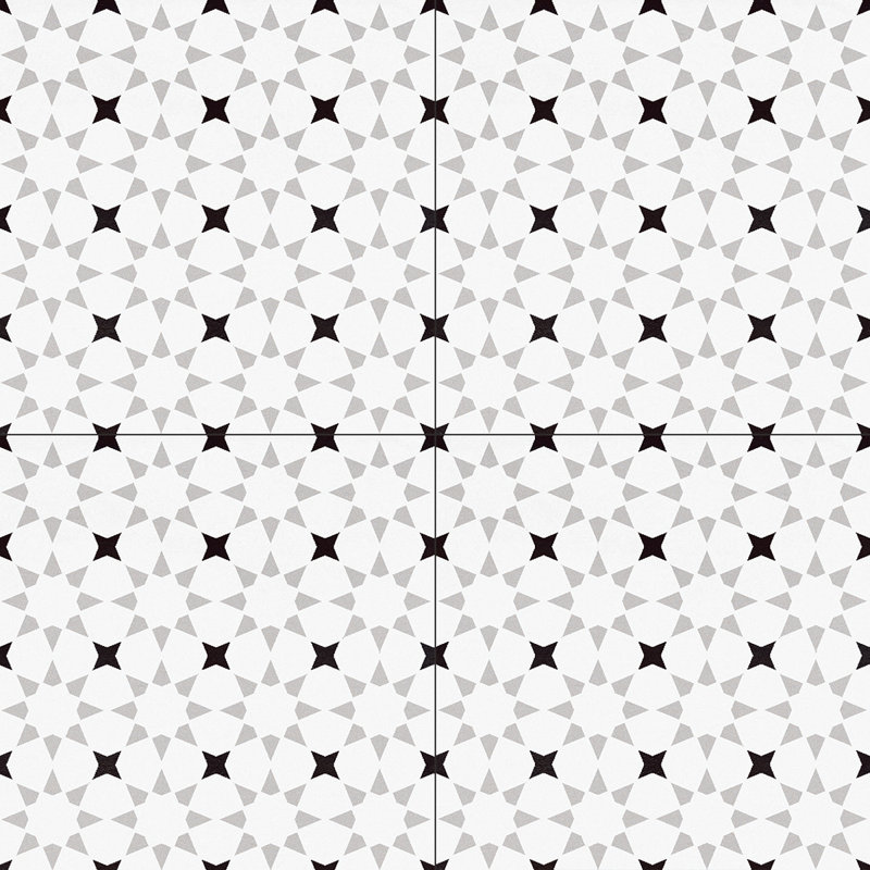 Bliss Deco Grey 8-in. Encaustic Spanish/Moroccan Patterned Matte Porcelain Wall & Floor Tile