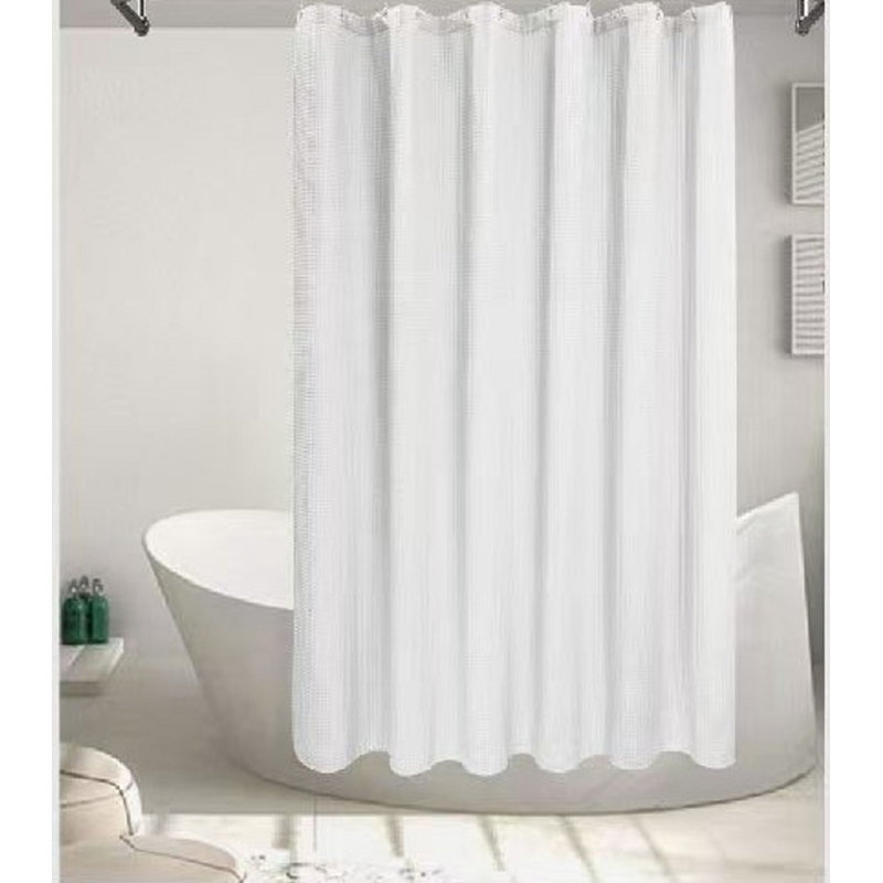 Rideau de douche gaufré en polyester + crochets en métal, Bleu / blanc / floral gris