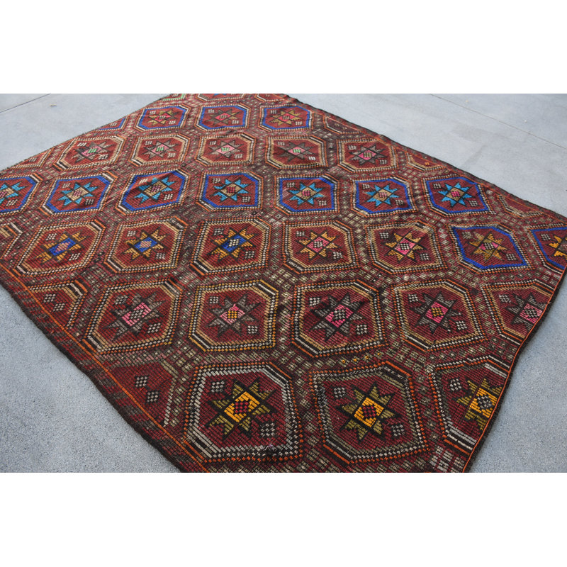 Tapis rouge élégant élégant à motif géométrique 79,9 x 97,2 pouces