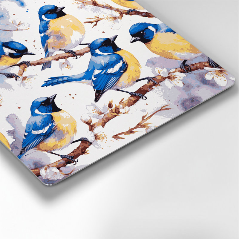 Oiseaux, mésange bleue, art mural en métal beige, H 12 po x l 12 po