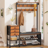 Hall Tree With Bench And Shoe Storage,7-in-1 Entryway Bench With Coat Rack, Hall Tree With Storage Bench, Hangrod And 9 Hooks