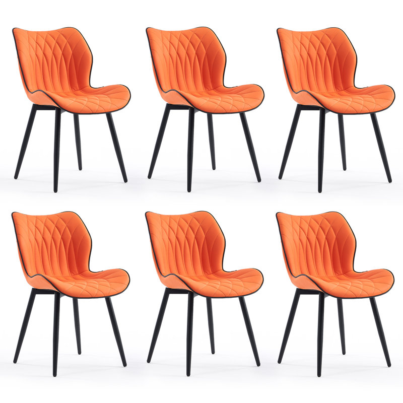 Upholstered Dining Chairs Faux Leather Side Chair With Metal Frame, Orange