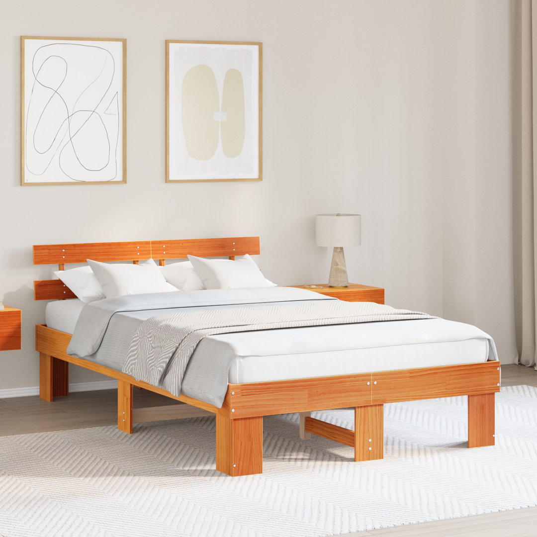 Vidaxl Bed Frame With Headboard Solid Pine Wood