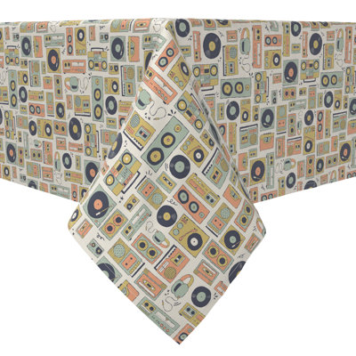 Fabric Textile Products, Inc. Rectangular Tablecloth, 100% Cotton, 60X120", Retro Music Pattern