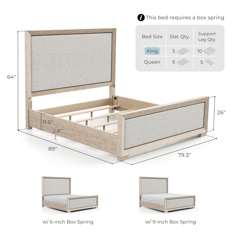 Schell Upholstered Panel Bed, King, Tan