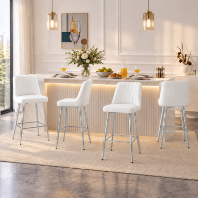 Upholstered Faux Leather Counter Height Bar Stools with Stitched Backrest
