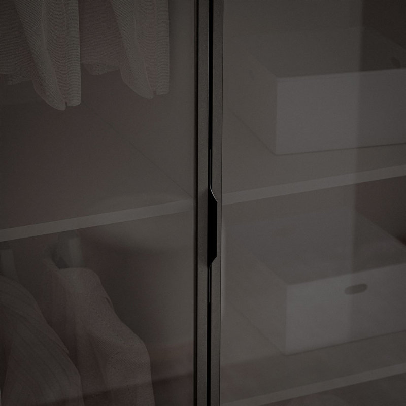 Manufactured Wood Wardrobe, Sandy Beige/Black Glass