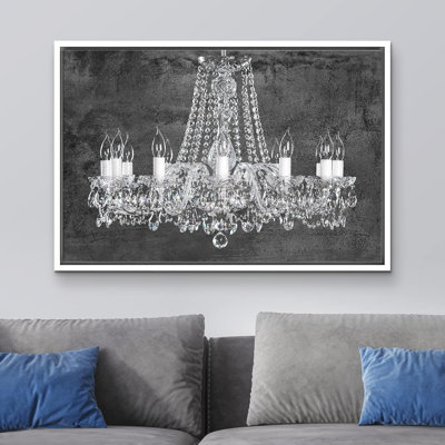 Lustre en cristal noir, gris, blanc, blanc, lumières, détente contemporaine, impression sur toile