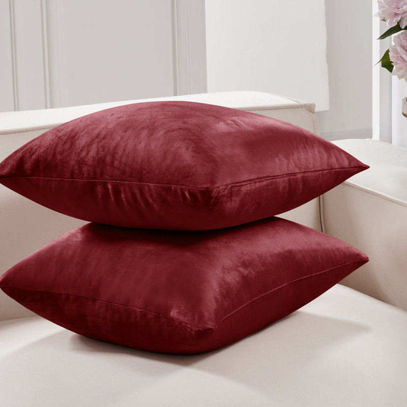  Housse de coussin carré en velours, 18 po x 18 po, Vin rouge
