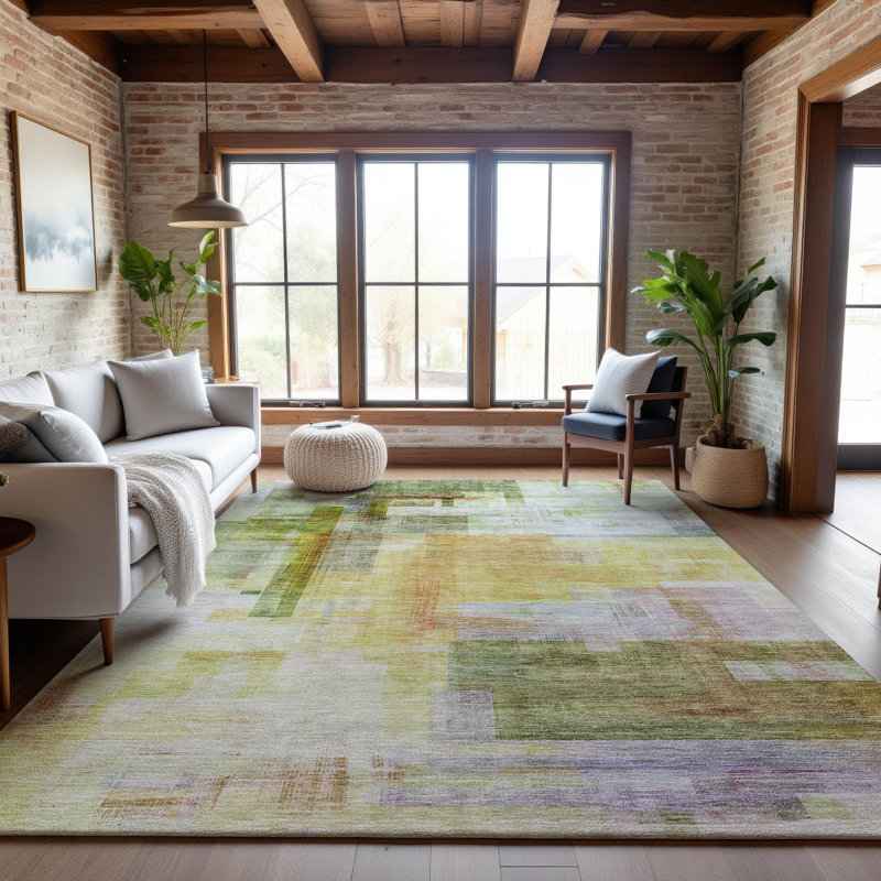 Premium Machine Washable Nigel AMF1067 Squares Rug, Rectangle 8' x 10'