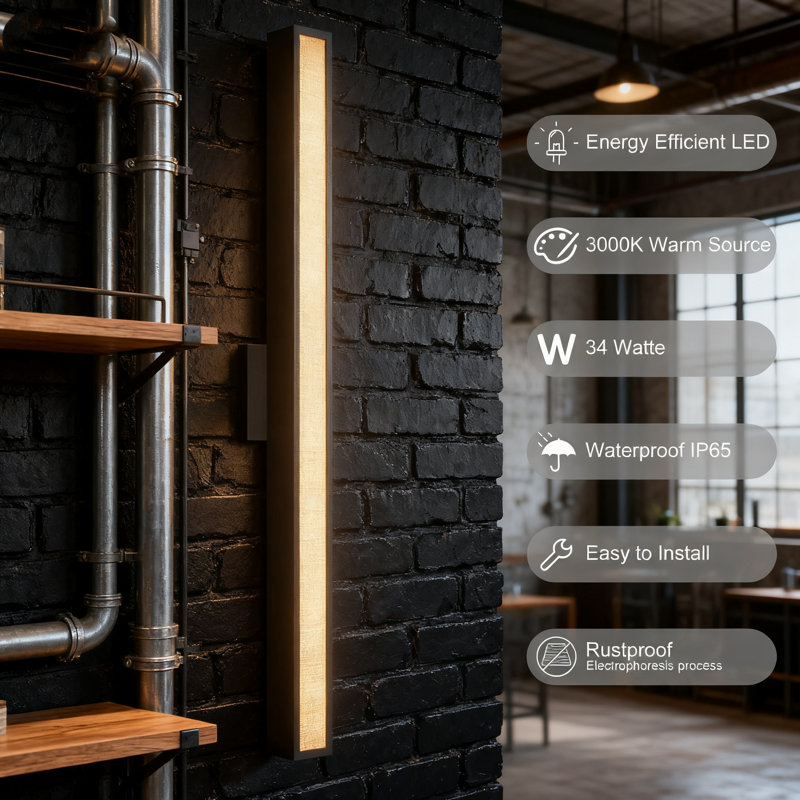 Applique murale d'extérieur moderne à DEL de 36 pouces avec verre ondulé, lumière extérieure en aluminium IP65 à intensité variable pour garage de patio
