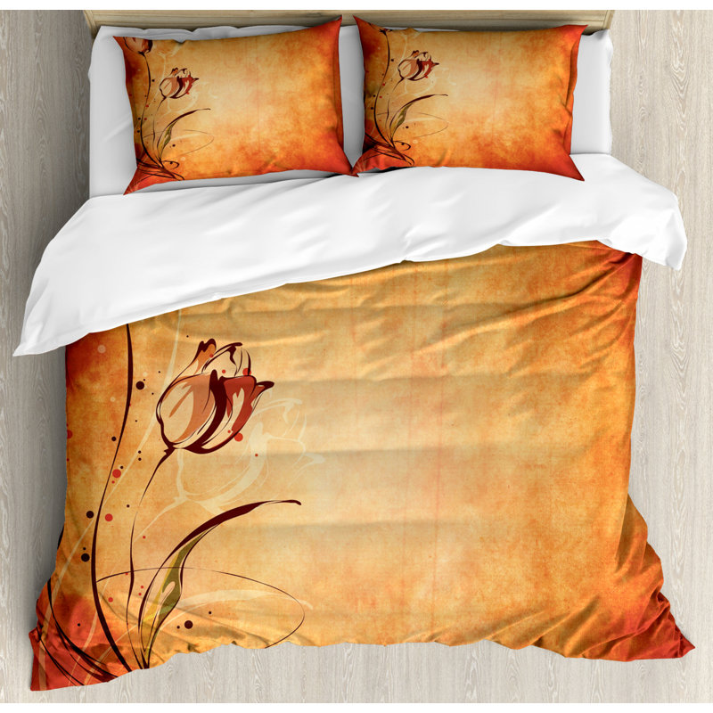 Polyester Floral Duvet Cover, King Duvet Cover  + 2 Shams